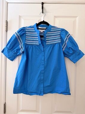 Tuckernuck The Shirt by Rochelle Behrens smocked Saylor shirt blouse sz S
